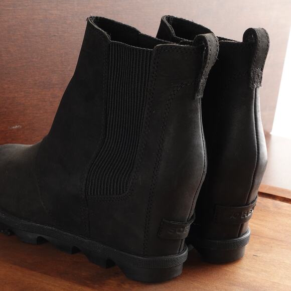 Sorel Boots WMS SZ 7.5 BLK Joan Rhapsody Wedge Leather Waterproof Ankle Pull On - Picture 8 of 15